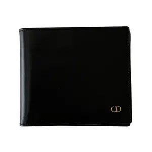 Pre-owned Dior Wallet Small Leather Goods Christian CD logo Mens bifold black leather Authentic with COA