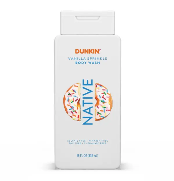 Native Body Wash, Dunkin Vanilla Sprinkle, Contains Naturally Derived Ingredients | For Women & Men, Sulfate, Paraben, & Dye Free Leaving Skin Soft and Hydrated | 18 oz