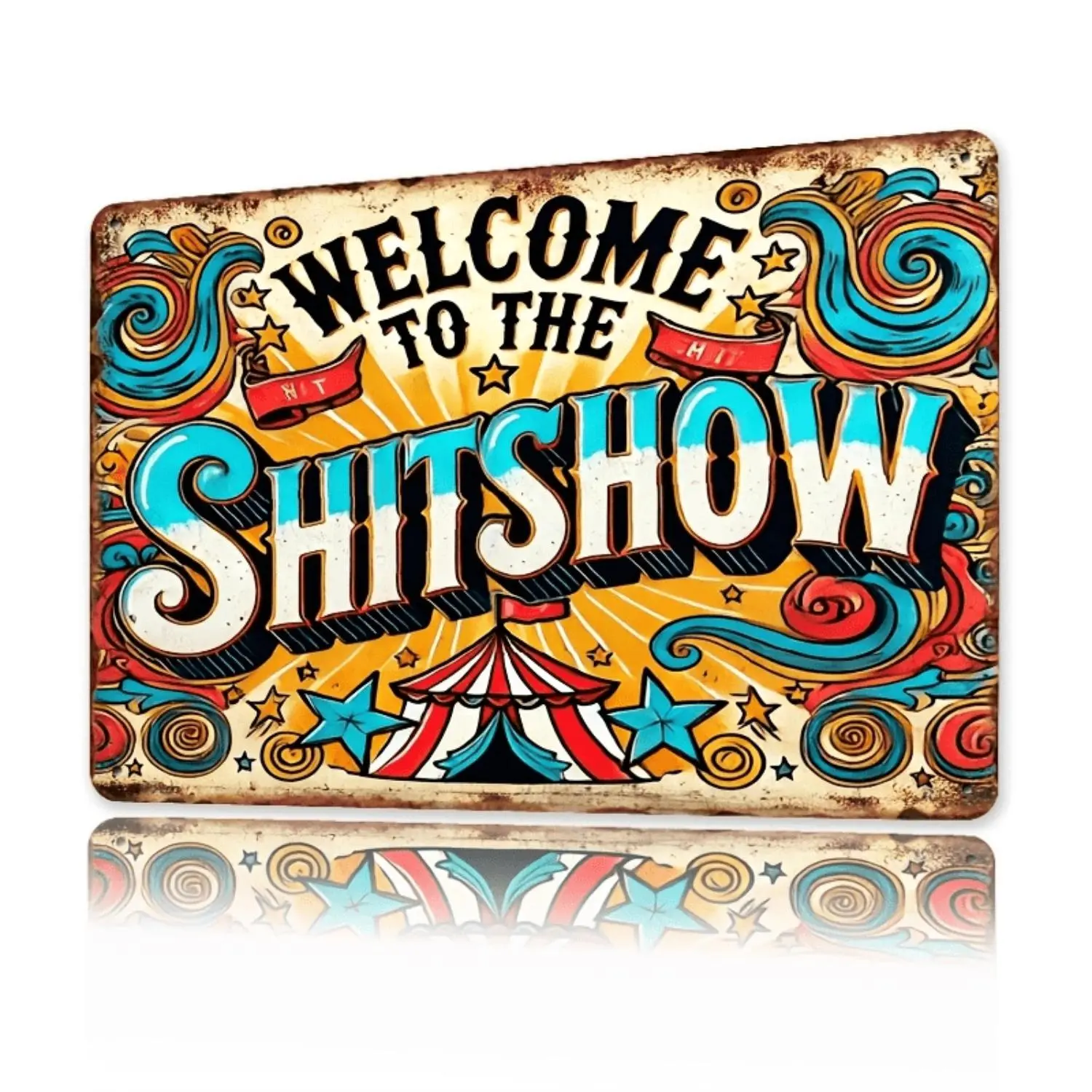 1pc Humor Retro Tin Wall Sign Prints - 8x12in Rigid PVC Metal Wall Quote Prints, Brightening Red Lettering Starry Night Design, Easy-Install Home Decor for Bedroom, 1-Size Adult Humorous Gift Idea, One Size