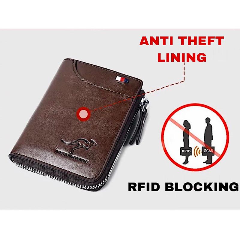 Mens RFID Blocking Leather Wallet Credit Card ID Holder Zipper Purse Waterproof