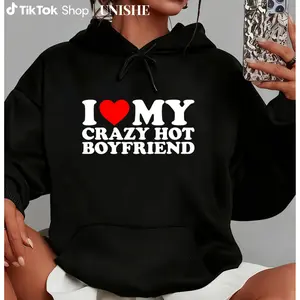 Casual Unisex Hoodie Featuring 'I Love My Crazy Hot Boyfriend'