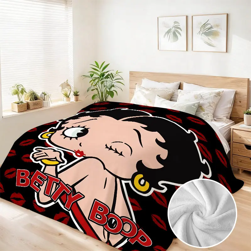 Betty Boop King-Size Breathable Cozy Style Blanket - 90x108in Lightweight Polyester Throw, Customizable Couples Anniversary Memorial Gift for Her, Home Decor Bedding Linens, Breathable Cozy Blanket