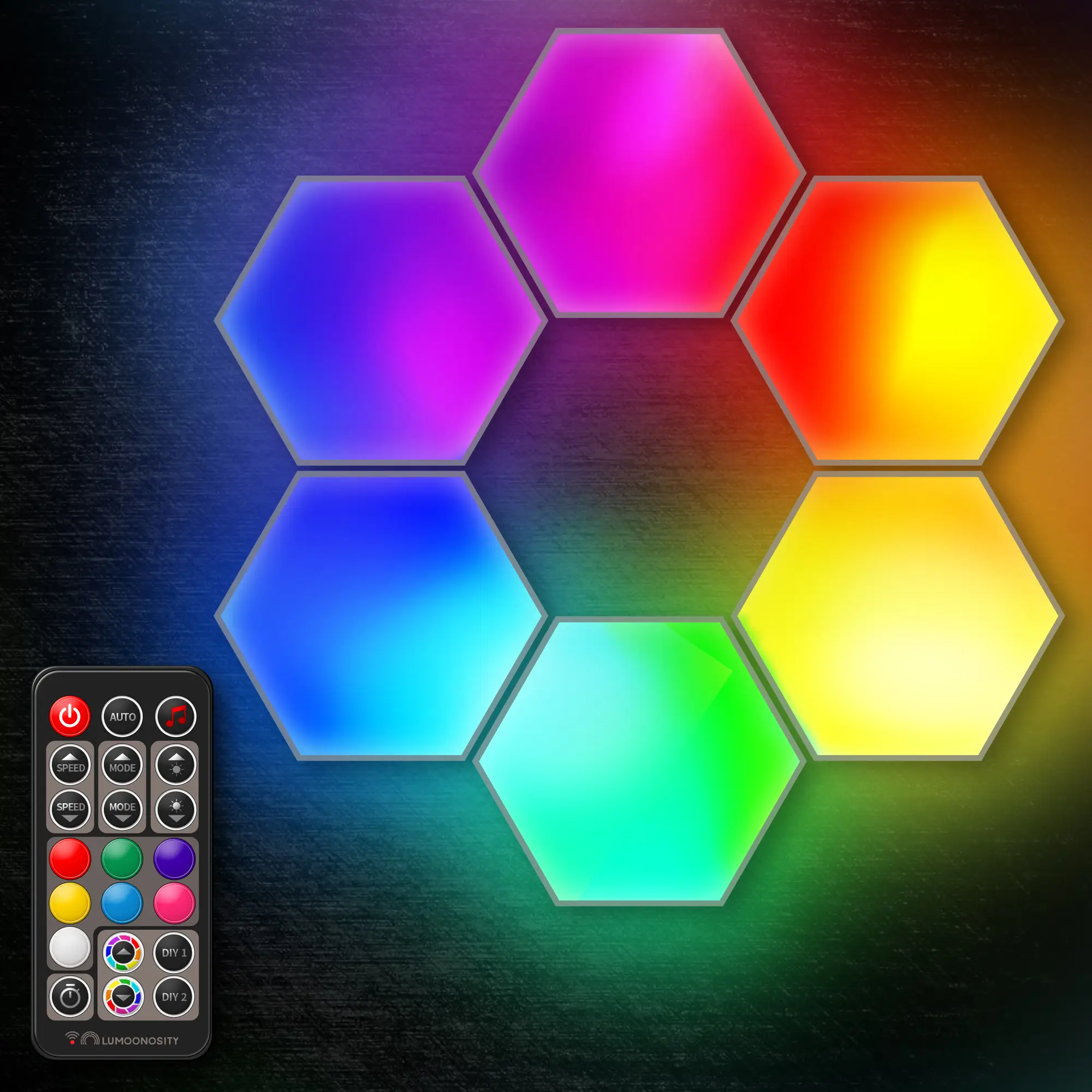 Lumoonosity LED Hexagon Lights - Dream Color Color Changing LED Light with RF Remote Control, 60 Scene Modes, Dimmer, and Timer Function