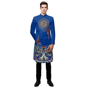 Blue Dragon Crest Vietnamese Ao Dai Men L10