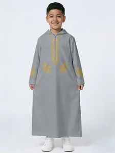 Hooded Robe with Pattern, Light Bottom, Comfortable Long Sleeve Sleepwear for Kids, Casual Home Wear