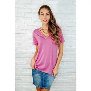 The Every Outfit Basic V-Neck Top in  Candy Pink