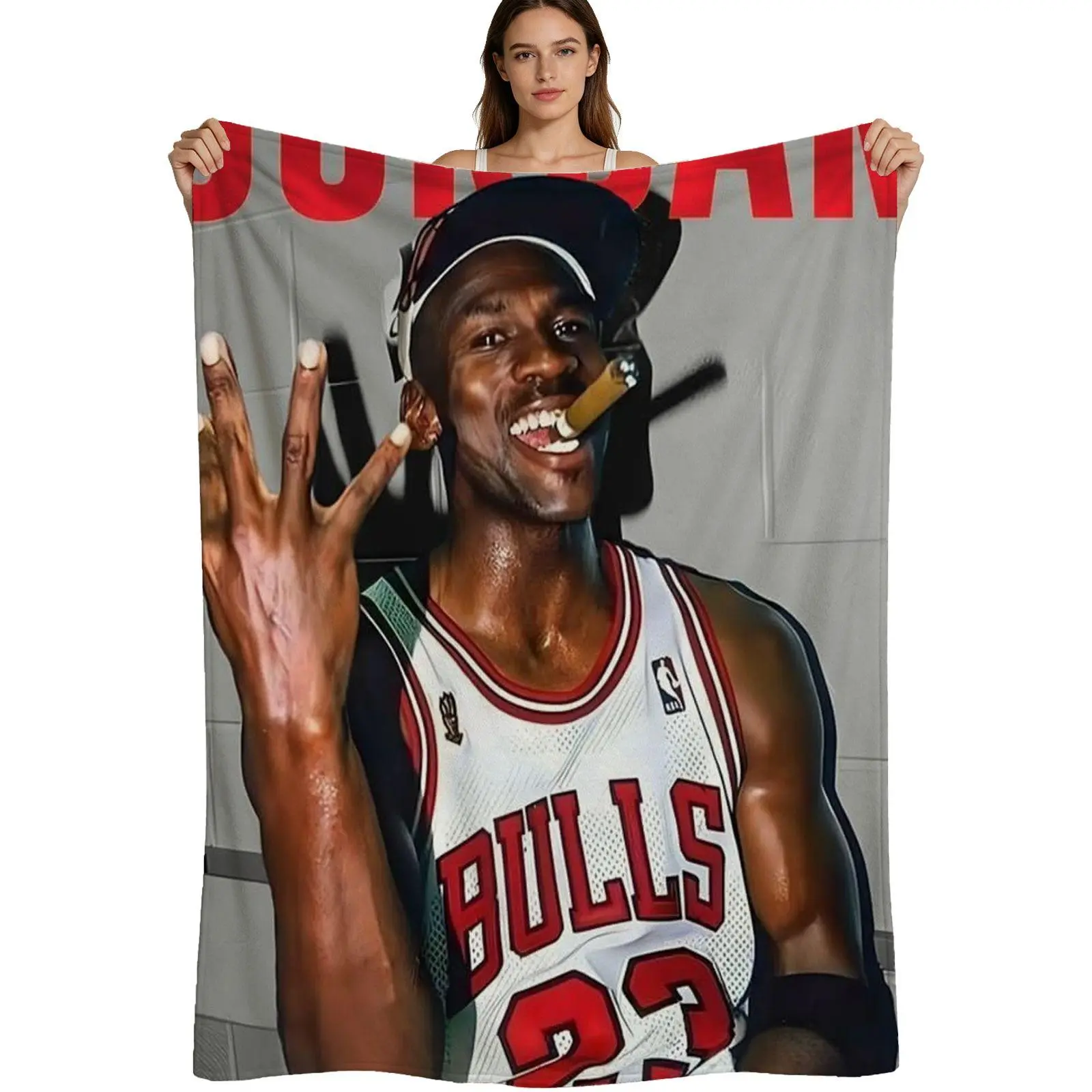 Michael Jordan-Inspired Anti-Pilling Flannel Blanket, Chicago Bulls 23 Jersey Print, Soft Brushed Texture, Multi-Size Option for Basketball Fans & Home Decor, Single Pack