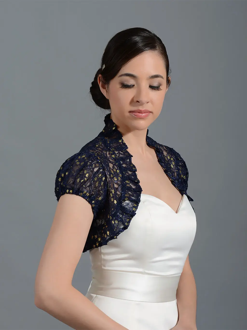 Navy Blue short sleeve lace wedding bolero jacket