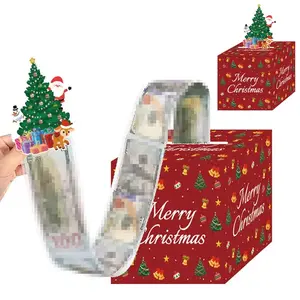 Christmas Money Box for Cash Gift Pull with Christmas Tree Card and Transparent Bags Surprise Money Holder Cash Gift Xmas Money Pull Box for Christmas Birthday New Year Party Supplies