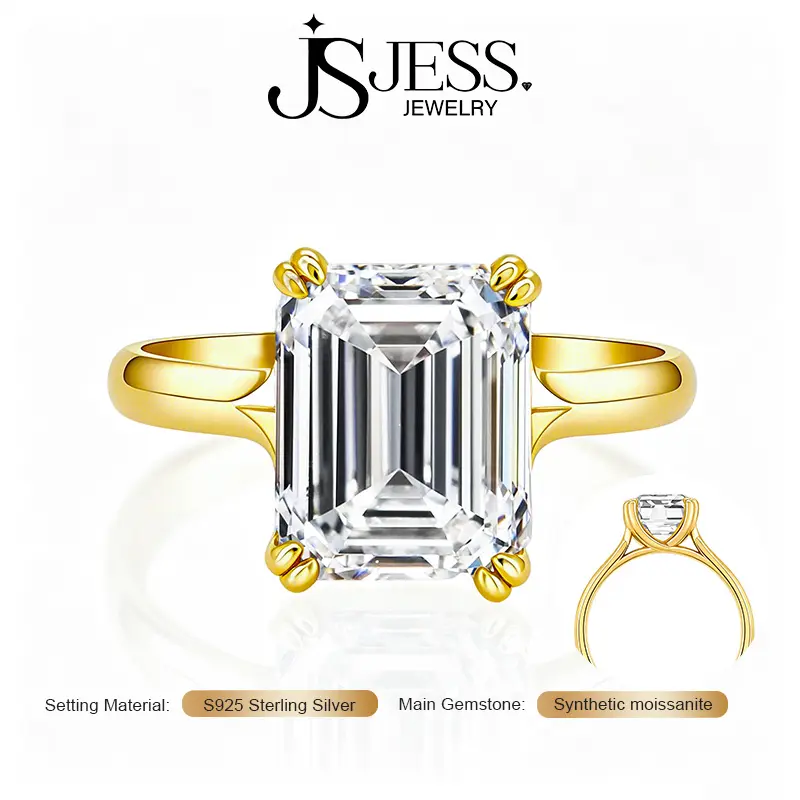 Women's S925 Sterling Silver Engagement Ring - Prism 4-Carat 8*10mm DE Color VVS1 Grade Emerald Cut Moissanite Wedding Band