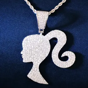 Hip Hop Barbie Pendant Necklace | Iced Out CZ Copper Jewelry | Trendy Streetwear Accessory