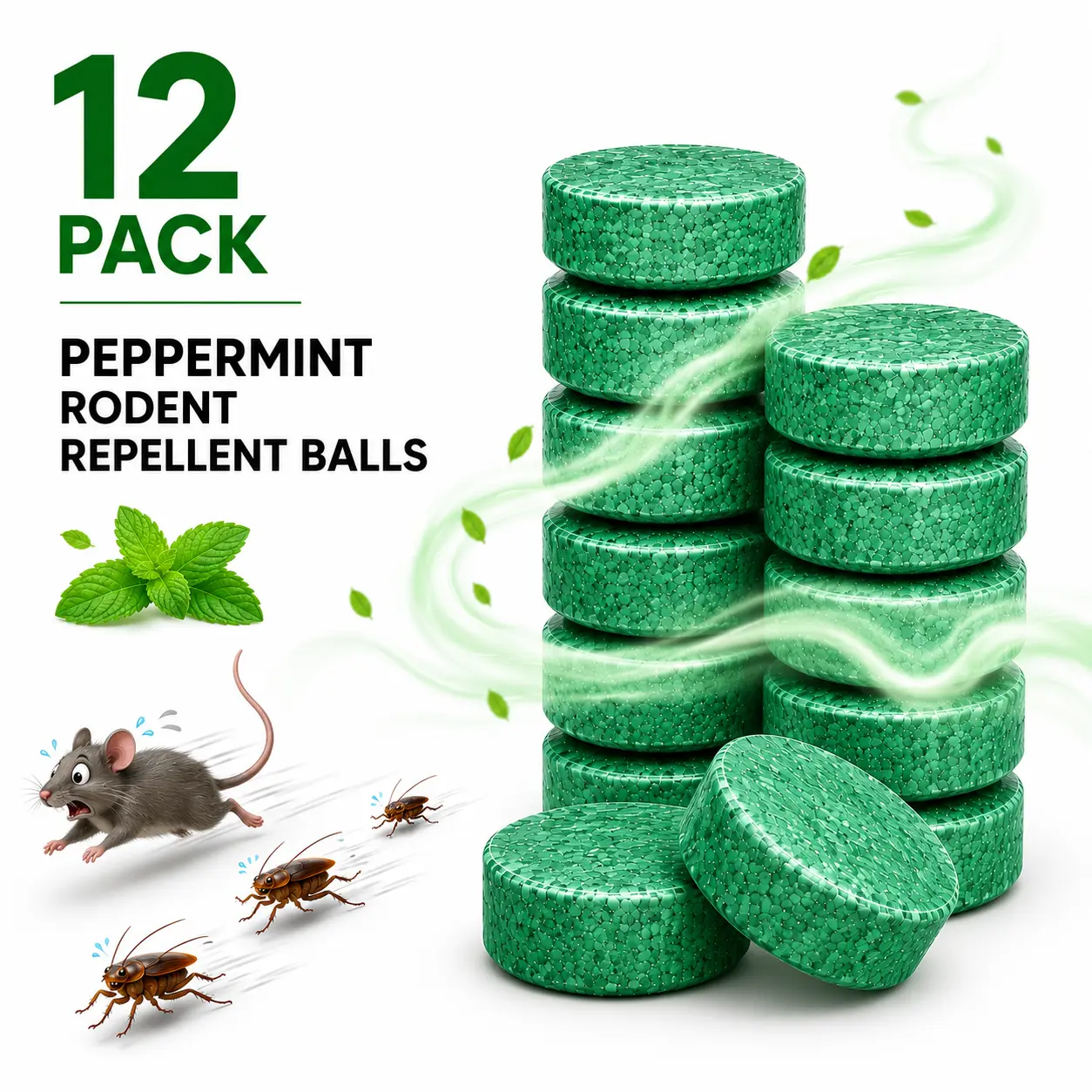 12PCS Mouse Rodent Repellent, Natural Peppermint Oil for Mice, Peppermint | Pest Control, Mouse Repellent for Mice, Rats, Squirrels, Spiders and Pests, Keeps Pests Away Effectively from Garden & Home, Outdoor Application,Pest Control