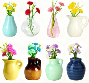 Mini Ceramic Vase Fridge Magnets 8 Pack with Flowers | Cute Tiny Plant Vase Refrigerator Magnets | Kitchen Office Locker Whiteboard Decor Gift
