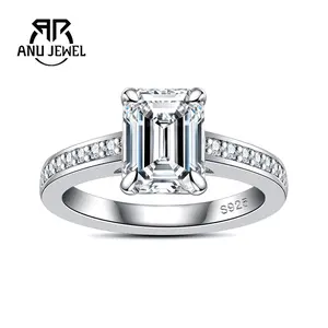 AnuJewel 3cttw Emerald Cut Moissanite Wedding Rings 4 Prong D Color 925 Sterling Silver Promise Rings Gift for Anniversary Brithday Women Her with Certificate
