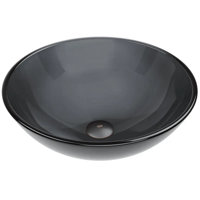 Crystalline Sheer Black Vessel Sink – Tempered Glass, Above-Counter Round Design, Polished Finish, Scratch Resistant, cUPC Certified