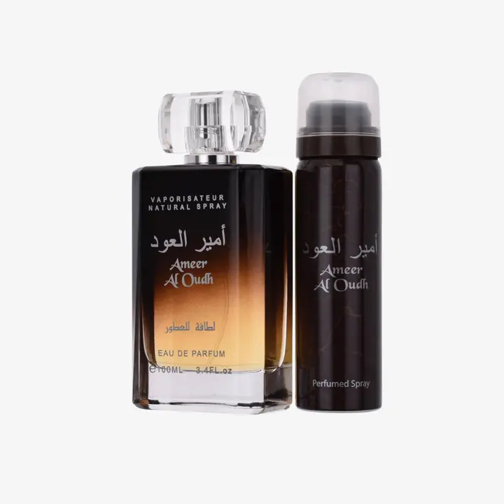 Lattafa Ameer Al Oudh Eau De Parfum & Deodorant Gift Set | 3.4 oz (100ml) EDP + Deodorant | Woody Notes, Vanilla, Incense, Oud, Amber, Sandalwood Scent | Long Lasting Fragrance for Men and Women (Unisex
