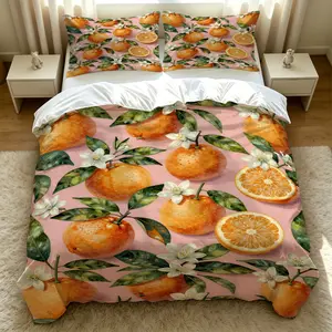 3/2Pcs Vibrant Healing Orange Printed Duvet Cover Set(1-2 Pillowcases, No Pillow Insert), Minimalist Fresh Bedding Set, Mild Skin-Friendly Fabric, All-Season Use, Ideal Gift Choice
