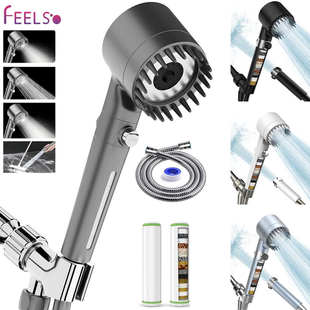 FEELSO Handheld Filter Shower Head High-Pressure Power Wash - 4-Setting Massage Spray, 60" Hose, Chrome Finish, Easy Ins