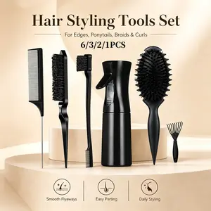 ✦ 【6 Colors Available】1/2/3/6PCS Hair Styling Tools Set, Smoothing Comb, Edge Brush, Spray Bottle, Rat Tail Comb & Hair Pick For Sleek Ponytail, Baby Hair, Wigs, Braids, Curls & Daily Styling