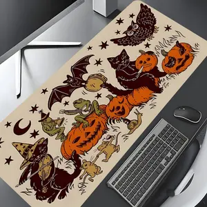 Retro Halloween Ghost Night Design Large Gaming Mouse Pad,Aesthetic Desktop Drotection Pad,Washable Rubber Pad Non-Slip Lock Edge Multi-Size Mouse Pad Suitable For Home Office, Desk Accessories, Good Gift for Family and friends