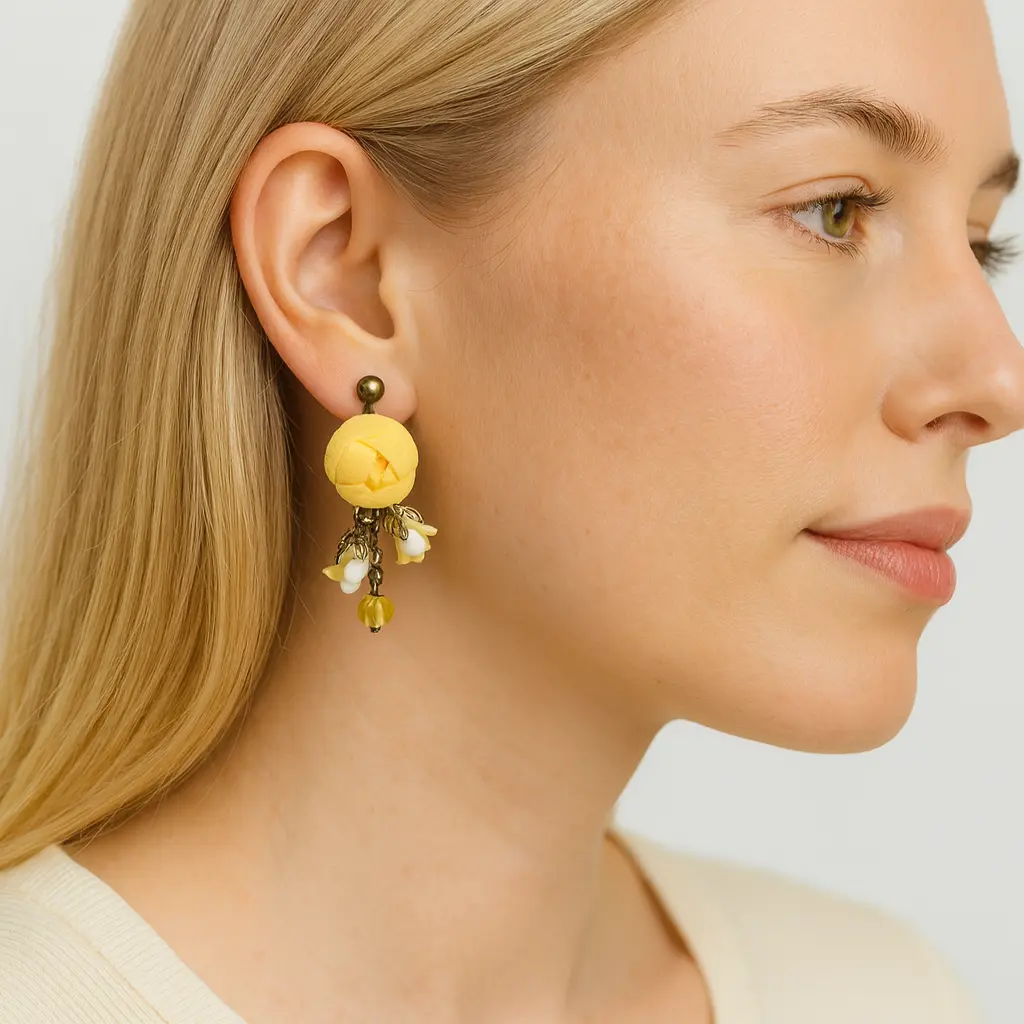 Bronze Floral Sunglow Drop Earrings with Cotton & Silk Flowers and Genuine Crystals