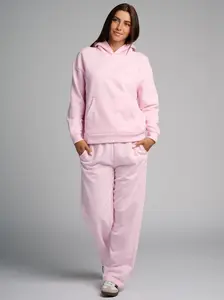 Comfrt | Halo Lightweight Matching Set | Powder Pink & Iris Cropped Hoodie & Straight Leg Sweatpants