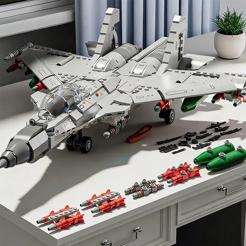 843pcs 8-In-1 J-15 Fighter Jet Building Blocks Toy Model Kit, Educational Construction Set for Kids, Durable Plastic Parts, Fun Assembly Game, Building Block Sets