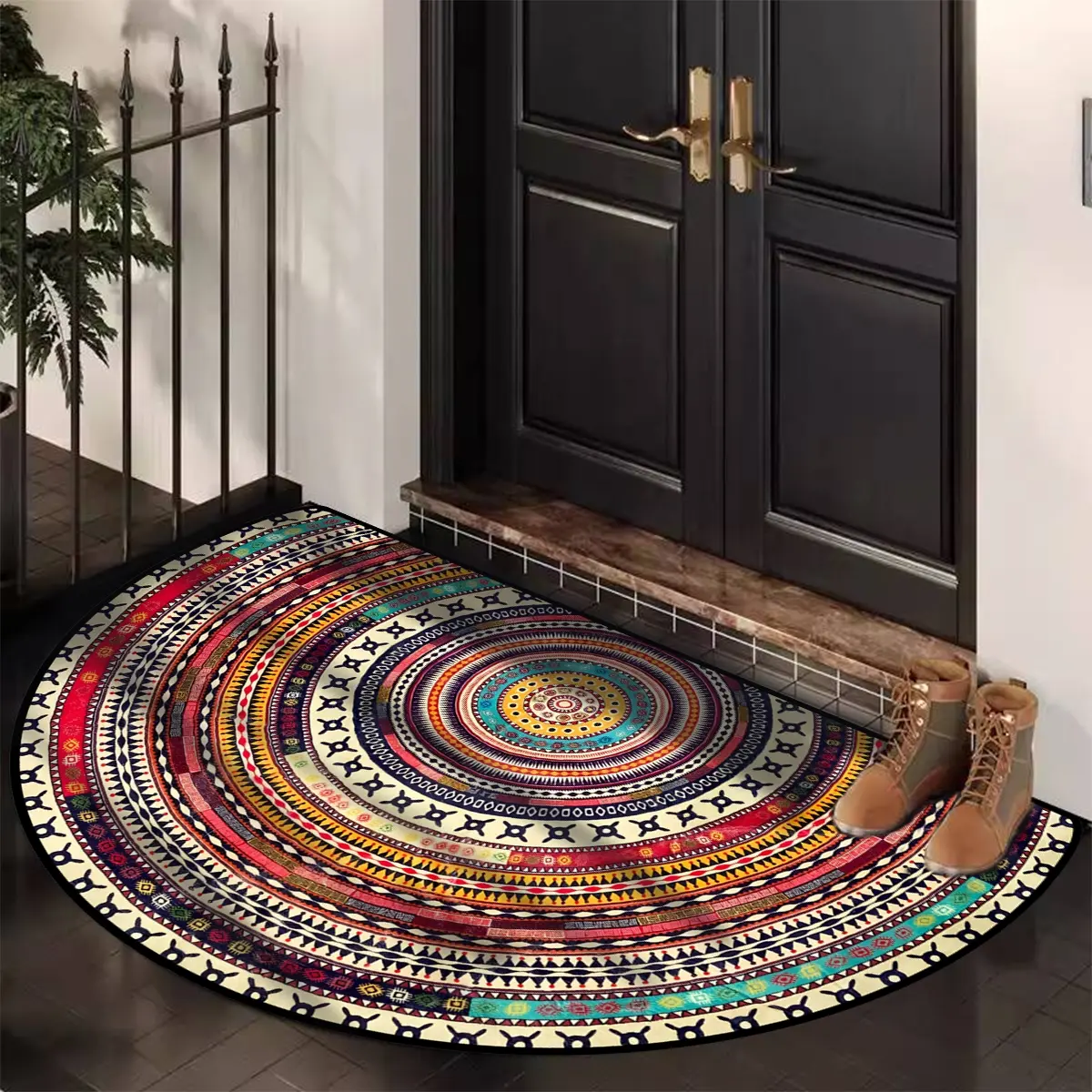 Boho Style Semicircular Door Mat, Non-slip Soft Floor Carpet, Washable Decorative Area Rug, Boho Runner Rug for Home Living Room Bedroom Kitchen