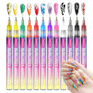 Nail Art Marker 12 Color Water Based Quick-Drying Acrylic Paint Markers For Coloring 3D Dot Embroidery Stitching MMA Pens, DIY Manicure Painting Nail Doodle Pen for Beginners Nails 3D Designs, Home Salon Use Set Cutics Polish Cosmetic Nail Care Tools