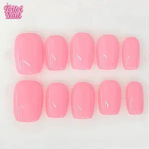 10pcs Handmade Solid Pink Glossy Press-On Nails | Short Square Shape | Fresh Girly Solid Color Design | High-Shine Finish | Reusable DIY Nail Kit for Women | Trendy Nails for Daily Wear, Date Night & Party | Cute Minimalist Look