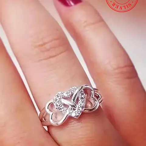 S925 Sterling Silver Fashion Heart Design Ring for Women & Girls, Heart Shaped Ring, New Fashion Jewelry for Party, Daily Clothing Decor, Trendy All-match & Exquisite Jewelry for Birthday Gift
