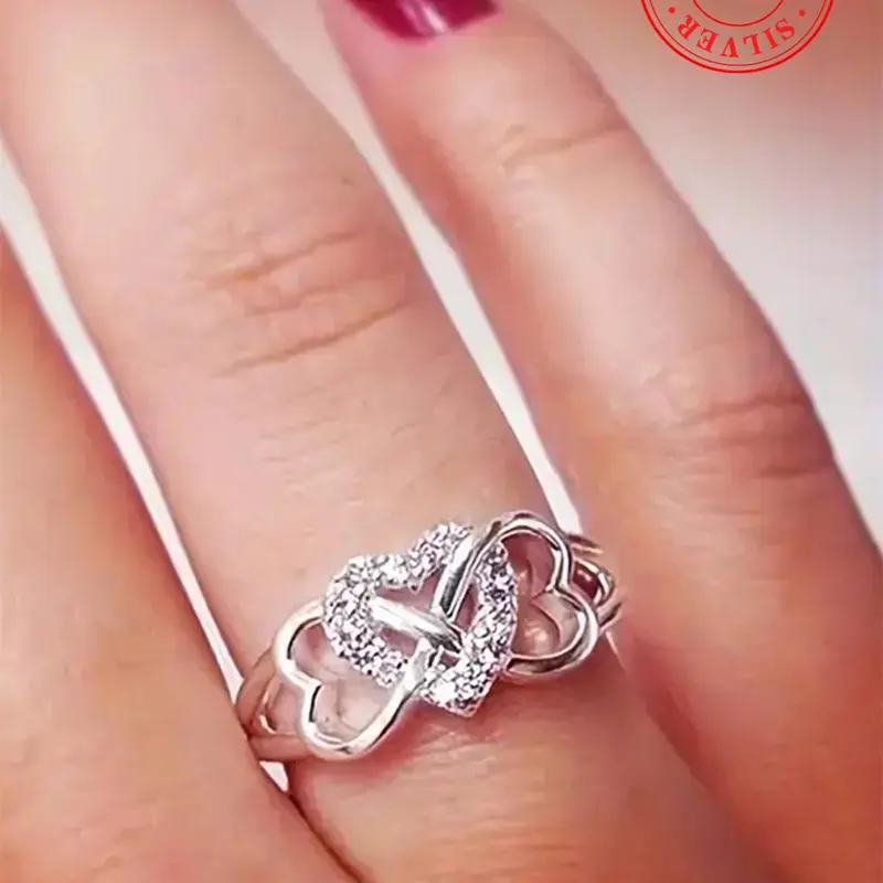 S925 Sterling Silver Fashion Heart Design Ring for Women & Girls, Heart Shaped Ring, New Fashion Jewelry for Party, Daily Clothing Decor, Trendy All-match & Exquisite Jewelry for Birthday Gift
