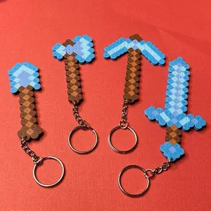 Perler Beads Diamond Minecraft Tools Keychain