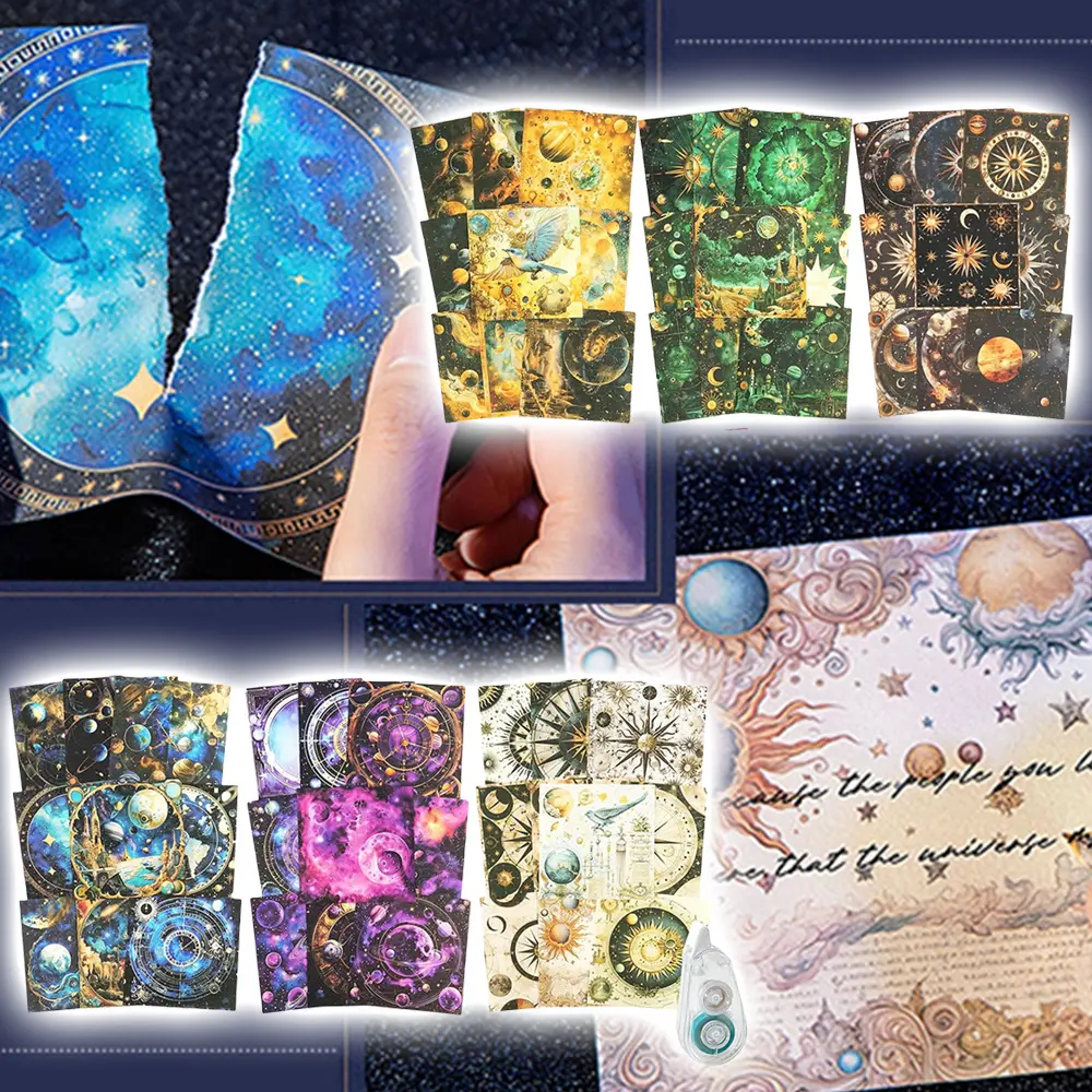 181Pcs Starry Cosmic Swirl Retro Vinyl Stickers - Mystical Celestial & Nature Designs Craft Paper Mix, Free Easy-to-Use Tape for Crafting Ideas & Creative Possibilities, Home Improvement Wallpaper & Wall Trim