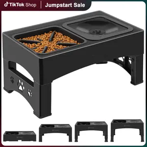 GOYJOY Elevated Dog Bowls for Dogs and Cats Adjustable 4 Heights Raised Dog Bowl Stand with Slow Feeders, Anti Slip No Spill Dog Water Bowl for Small Medium Large Dogs & Pets