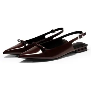 Coutgo Womens Slingback Flats Bow Slip on Dress Shoes Buckle Comfortable Ballet Flats Pointed Toe Flat Party Work Shoes