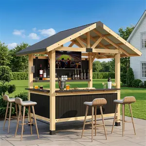 EROMMY 9' x 6' Bar Gazebo - Finnish Spruce Wood, Galvanized Steel Roof, TV Mount & Power Strip - Outdoor Patio Grill Gazebo for Entertaining, Gazebo Outdoor Patio