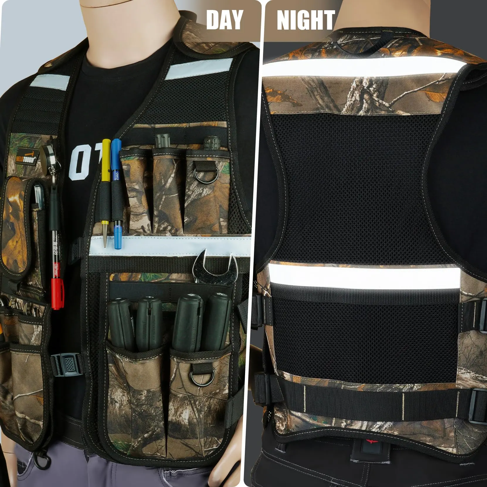 MELOTOUGH Tool Vest for Men Reflective Safety Vest with Adjustable