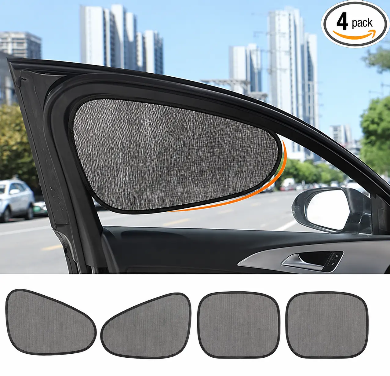 4-Pack Car Window Shades | Mesh Static adsorption Side Window Anti-UV Sunshade Curtain | Universal Fit 99% Vehicles | Foldable Car Shades