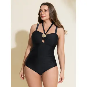 BLOOMCHIC Plus Size Ruched Tummy-Friendly Plain One-Piece Swim[M-6X] 2026 Summer Vibes Swimweek summerwins,Spotlight,Summer wins,Deals for you days,Bathing Suit Swimwear Beach Swimsuit Bathingsuit