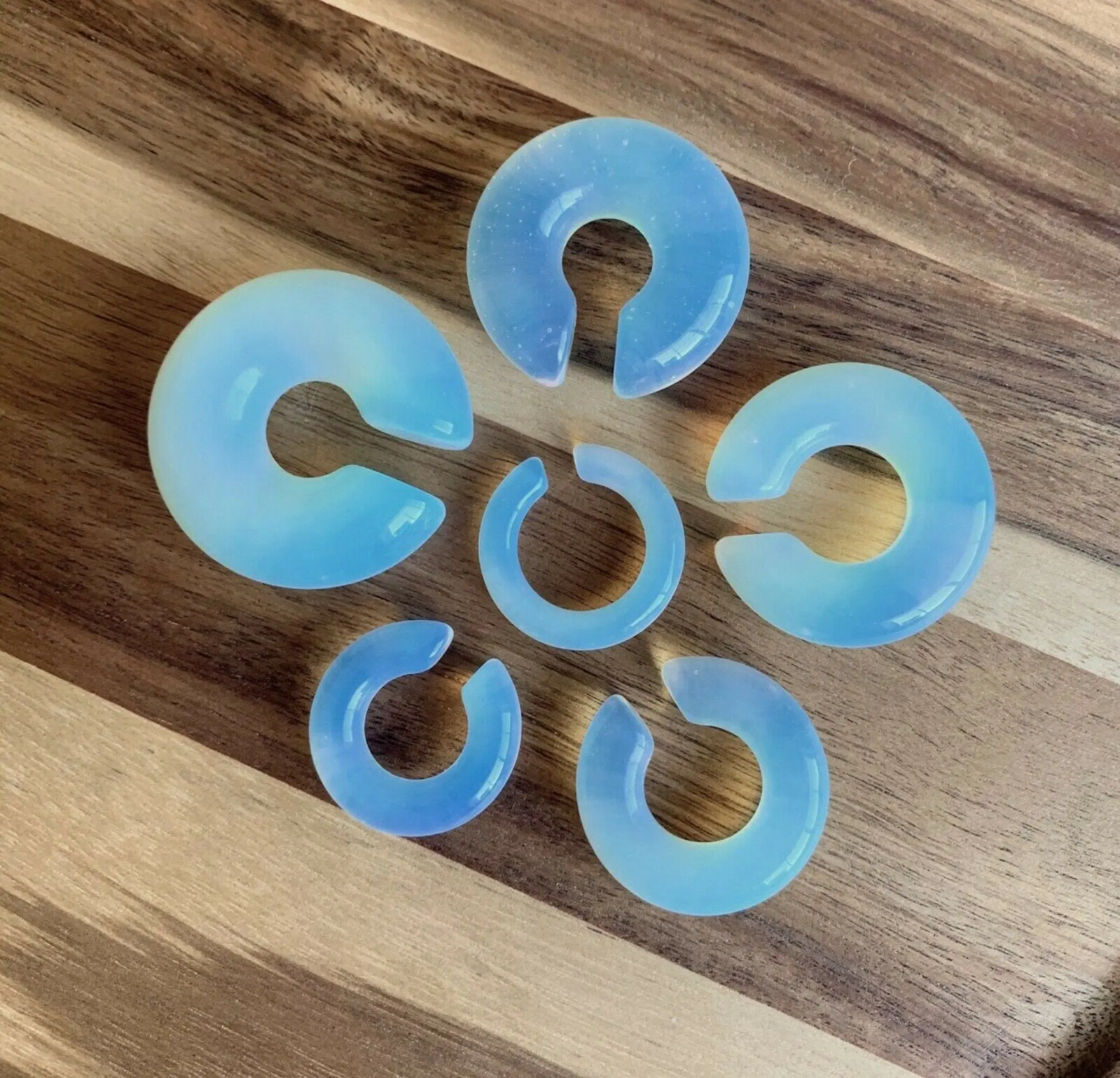 PAIR of Stunning Opalite Stone Hoops Ear Weight Hanging Plugs - Gauges  2g (6mm) up to 5/8" (16mm)