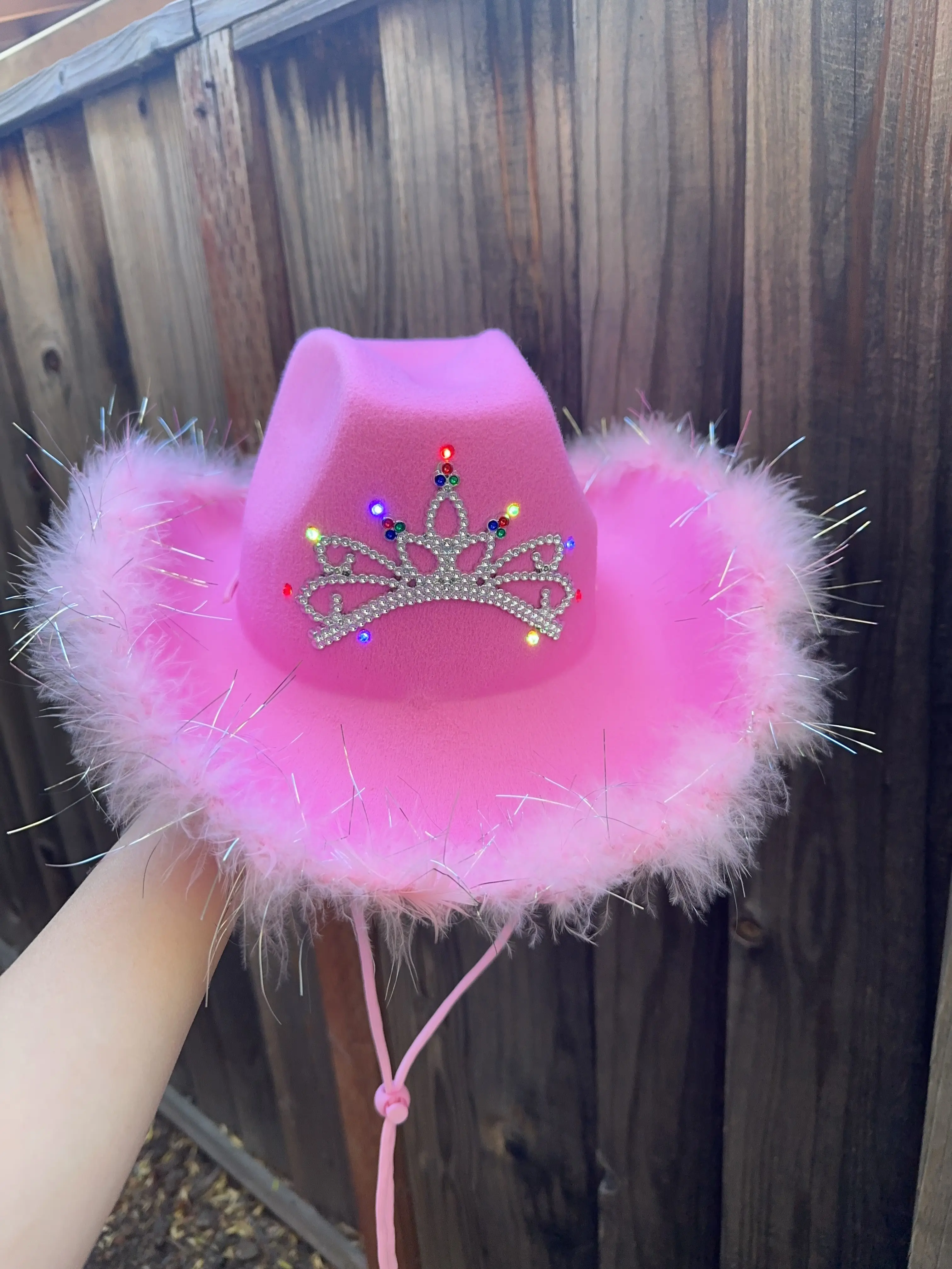 LED Light up Pink Cowgirl Hat with Tiara feather Boa,western  display picture 1