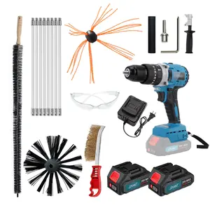 JOVANT 3-26 Foot Chimney Sweep kit and 1/2 Inch Brushless Impact Hammer Drill,Cordless Electric Drill,Duct Cleaning Equipment Combo Kit with 10 Nylon Flexible Rods