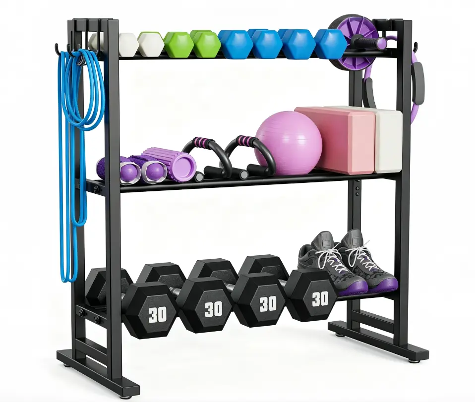 3 Tier Adjustable Dumbbell Rack, Weight Rack for Home Gym, 450 lb Capacity with Extra Storage Hooks