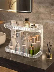 1 Set Transparent Tiered Bathroom Storage Rack, Suitable For Bathroom Storage, Skincare Products Placement, Double-Layer Bathroom Shelf, Home Bathroom Organization, Hotel Storage, Holding Toiletries, Desktop Skincare Organizer, Holding Bathing Supplies,