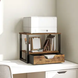 YATINEY Desktop Printer Stand, 2-Tier Printer Table with Non-Woven Drawer, Multi-Purpose Desk Organizer for Home Office, Under Desk Open Organizer Shelf, Rustic Brown #SummerVibes