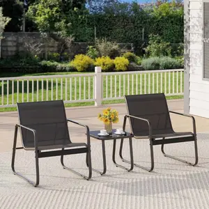 3 Piece Patio Furniture Set Outdoor Conversation Set with Tempered Glass Table and 2 Seating Chairs Rust Proof Adjustable Feet All Weather Summer Leisure Decor Furniture for Garden Balcony Poolside Backyard Porch