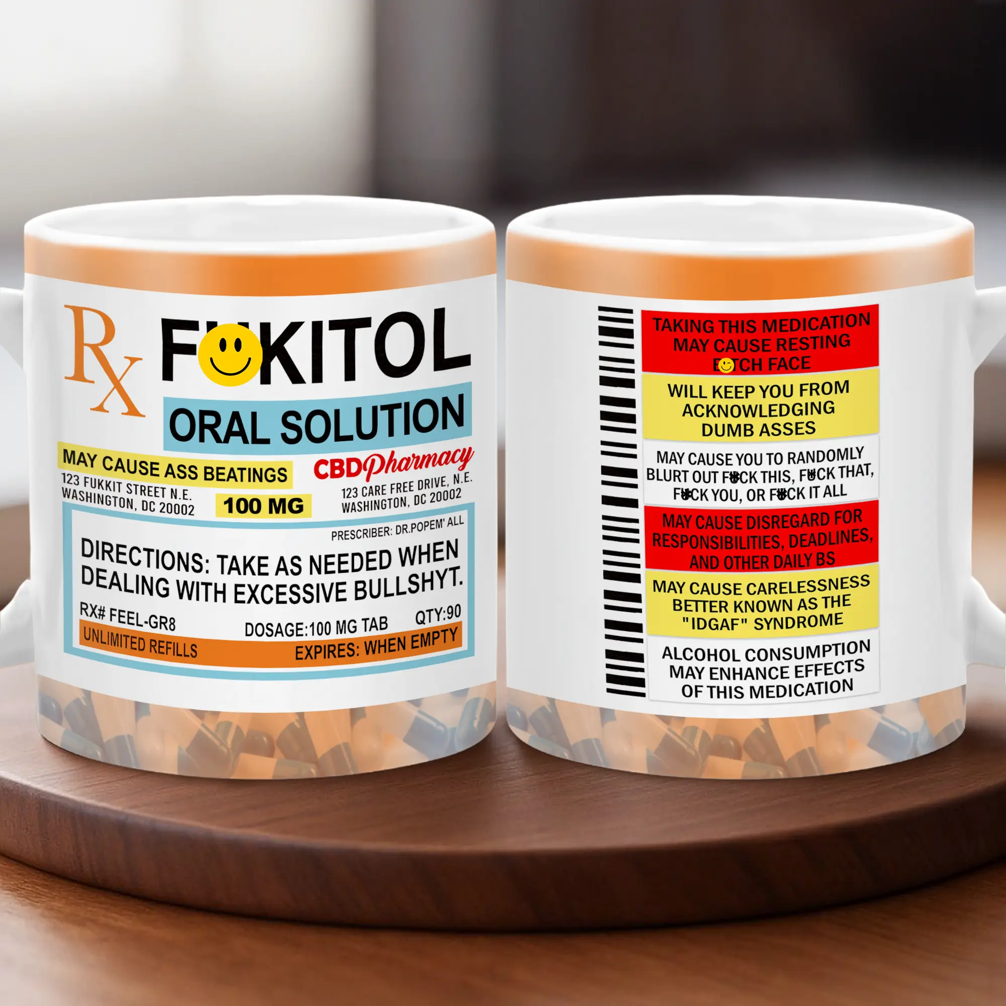 Gift - Funny Prescription Label 11Oz/ 15Oz Mug, Ceramic Coffee Mug, Ideal Gag Gift For Friends Or Coworkers