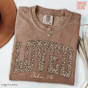 Comfort Colors Leopard Loved John 3:16 Valentine T- Shirt, Cute Girly Valentine Tee, Leopard Valentine Shirt, Christian Valentine Shirt