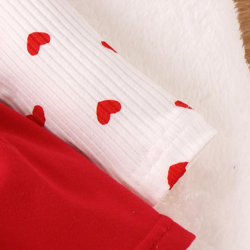 Calsunbaby Valentine Baby Girl Outfit Heart Print Ribbed Long Sleeve Newborn Valentines day Romper Dress Headband Set